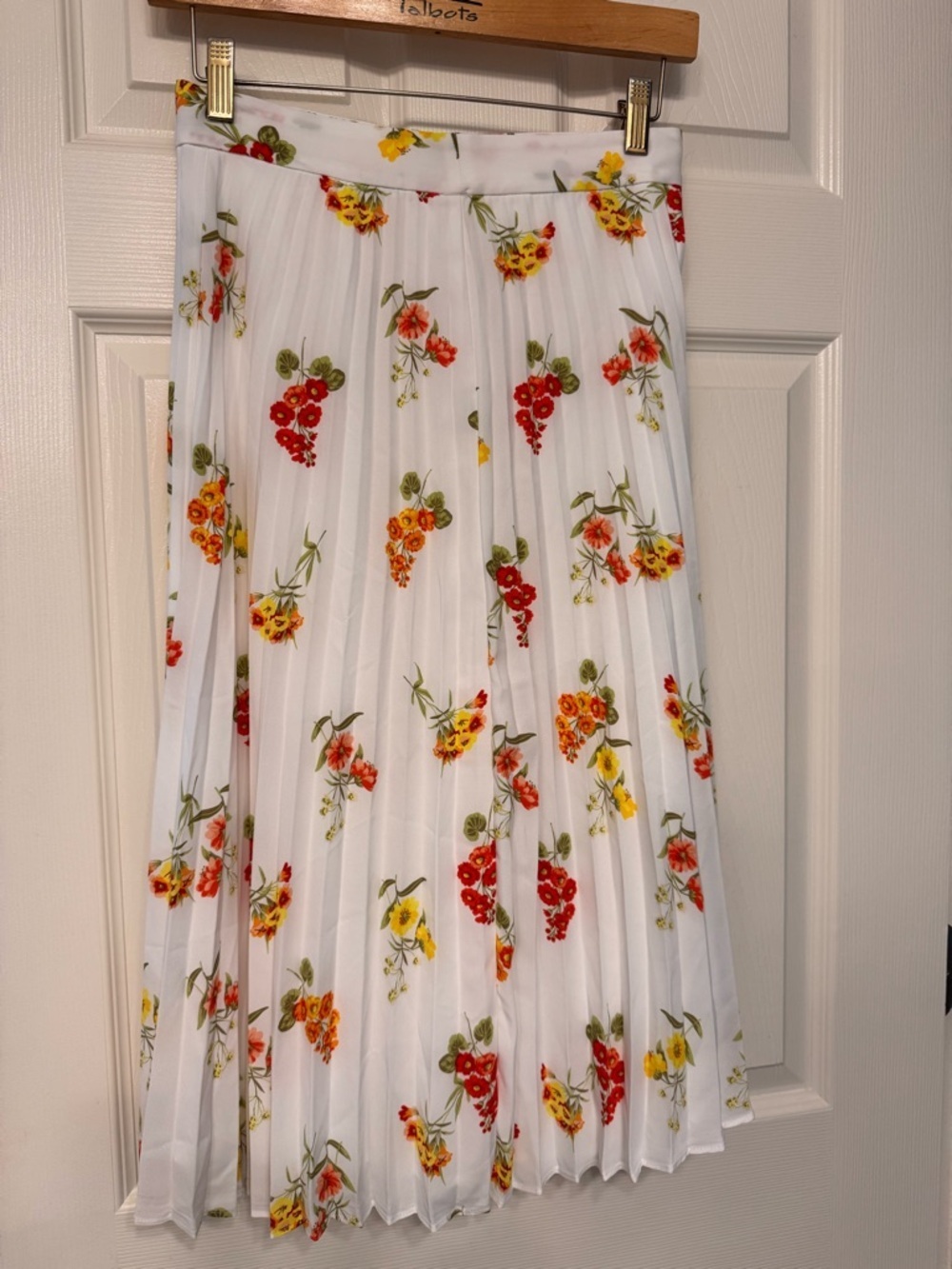 LOFT White Pleated Floral Midi Skirt - Red & Yellow Floral - Picture 3 of 4
